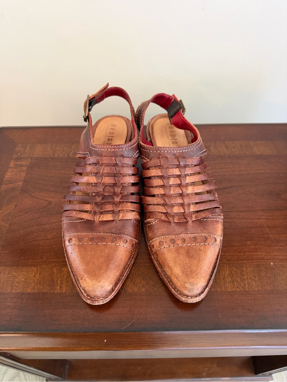 Bed Stu Brown Leather Woven Slingback Point Toe Flats Size 7